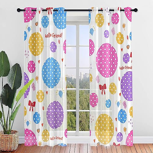 Highdi Polka Dots Voile Vorhänge mit Ösen 2er Set, Transparente Gardinen für Wohnzimmer Ösenschal Halbtransparent Ösenvorhang für Moderne Schlafzimmer (W107 x H213 cm,Bunt)