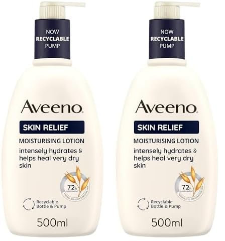 Aveeno Skin Relief Moisturising Lotion (2x 500ml), Body Lotion for Very Dry and Irritable Skin, Soothes Skin from Day 1, Label and Packaging May Vary