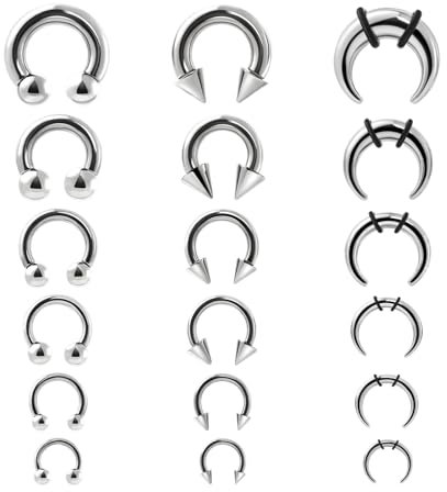 Longbeauty 18 Stück Septum Piercing Pincher Tapers C-Form Halbmond Hufeisen Nasenringe Ohr Stretching Piercing Schmuck für Damen und Herren, Edelstahl