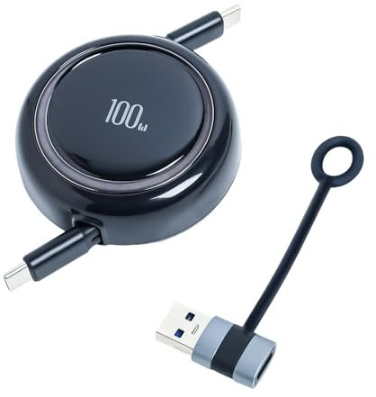 100W Retractable USB Type C Charging Cable, 3.3ft Type C to Type C Cable with USB Adapter, PD Fast Charging Cord and Data Transfer for iPhone 16/15 Plus/15 Pro/15 Pro Max, iPad Pro/Air, MacBook