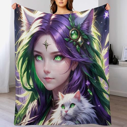 Katze Girl Kuscheldecke Couchdecke Decke Aus Flannel - Tagesdecke Wohndecken Für Sofa, Couch Oder Als Bettüberwurf - Waschbare Decke （140×180cm）