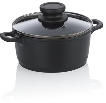 kela Olla de 16 cm con tapa de cristal Atura, olla pequeña de 1 litro, olla de inducción, aluminio fundido con revestimiento cerámico, sin PFAS, color negro
