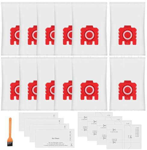 12 Pack FJM 3D Dust Bags for Miele Hoover Hyclean Pure FJM Vacuum Cleaners Complete C1 Compact C1 C2 S24 S256i S290 S299 S300i S399 S500 S578 S700 S799 S4 S6 Series, 4 Motor 4 Exhaust Filters 10123220