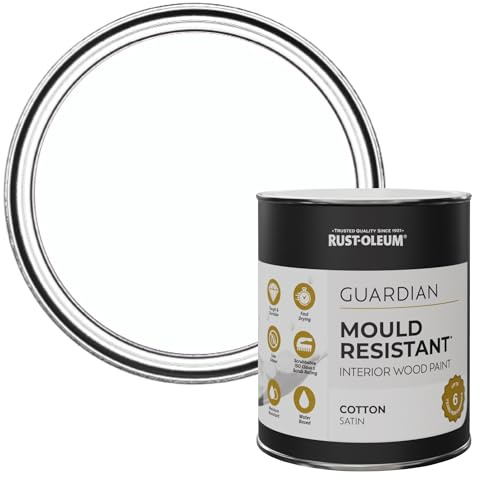 Rust-Oleum White Guardian Mould Resistant Interior Wood Paint in Satin Finish - Cotton (White) 750ml