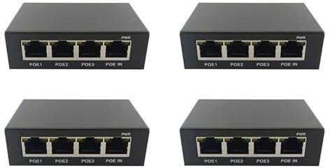 Reinscer 4X 4 Port Gigabit POE 100/1000M Network Switch Extender IEEE802.3Af/At Plug&Play for PoE Switch NVR IP Camera AP