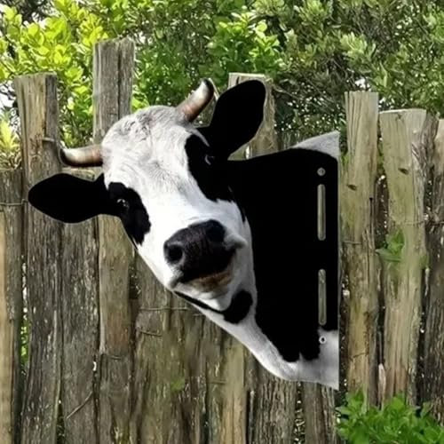 Generisch Rostdeko FüR Garten Kuh Gartendeko Figur Baumstecker Stahldesign Kuh-Kopf-Form Gartenstecker Edelrost Rost-Figur Rostdeko FüR Draussen Gartendeko Aus Rost-Metall Farm Peeping Kuh