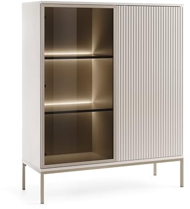 Komodee Laval WT104 - Vitrine mit LED Beleuchtung, Kaschmir, Breite 104 cm, Höhe 126 cm, Tiefe 39 cm