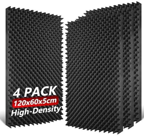 TOUO Paquete de 4 paneles de espuma acústica, 120 x 60 x 5 cm, paneles de espuma a prueba de sonido, paneles de caja de huevos de alta densidad resistentes al fuego para estudio, oficina, cine en casa