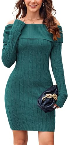 STYLEWORD Jumper Dress for Women UK Long Sleeve Off Shoulder Knitted Bodycon Dress Ladies Pullover Sweater Tunic Dresses