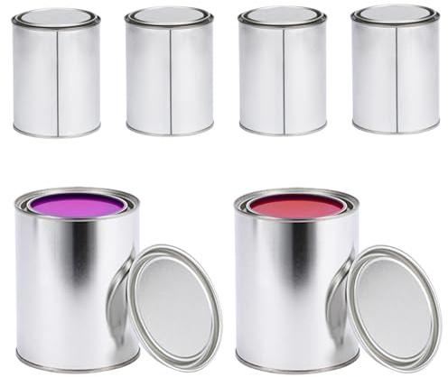 QoTang 6 barattoli vuoti in latta con coperchio, 1000 ml, barattoli in metallo, barattoli per vernice, barattoli per conserve, strisce colorate, contenitori per pittura, portaspezie, per casa e