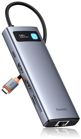 Baseus Laptop Docking Station Dual Monitor 4K@120Hz, 9 in 1 USB C Hub with 2 HDMI, 1000Mbps LAN, Max 85W PD, 3 USB, SD Card Reader, USB C Dock Compatible with iPhone 15/Mac/Dell/HP/Surface/Steam Deck