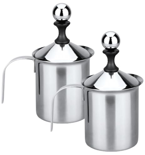 Manual Milk Frother, Stainless Steel Double-layer Milk Frother, 400ml Large-capacity Milk Frother, 30 Seconds Fast Milk Foam, Coffee Latte Cappuccino Tool (800ml*2)