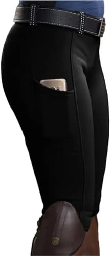 CNYUON Pantaloni da Equitazione, Pantaloni con Tasche e Sollevamento Fianchi, Uomo Donna, Corsa for Cavalli per Sport(Black,M)