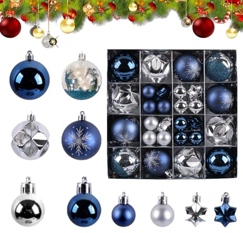 Weihnachtskugeln Blau Silber 44 Stück Set | Christbaumschmuck Ornamente | Bruchsichere Kunststoff Kugeln | Weihnachtsbaum Deko Set für Festliche Dekoration