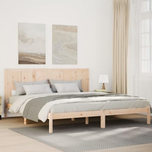 QJBSAVVA Massivholzbett 200x220 cm aus Kiefer Extralanges Bettgestell mit Kopfteil und Lattenrost Modernes Design für großes Schlafzimmer und Gästezimmer