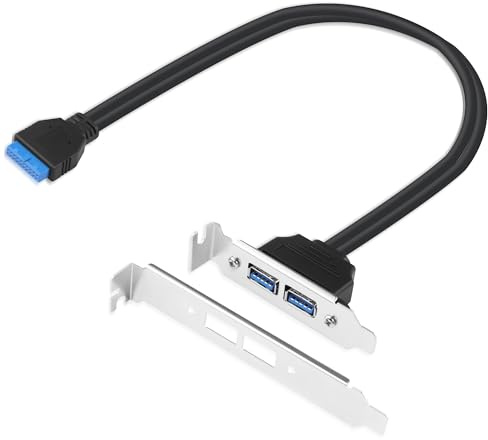 ELFJMZP Soporte de pared trasera USB 3.0, cable de expansión, 20P-19 pines a placa de puerto USB 3.0 dual con gestión de cables, soporte de perfil alto/bajo para placa base de ordenador de sobremesa