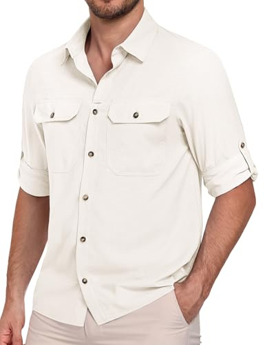 heekpek Camicia Uomo Manica Lunga Estive UPF 50 Maglietta Anti UV Traspirante Funzionale Camicie per Safari Trekking Pesca