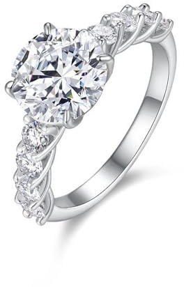 Skcess 14K Weißgold Ring, Engagement Ring 6.5mm Moissanit Weiß 1ct Moissanit Fingerring Trauringe Antragsring Ringe Frauen Schmuck Größe 45 (14.3)
