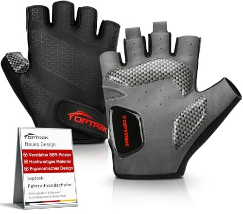 toptrek Fahrradhandschuhe Herren Damen mit 6mm Dämpfungspolster (L)