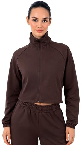 SMILODOX Trainingsjacke Damen Ylena, Loose Fit Cropped Langarm Jacke mit Stehkragen, Front-Zipper und Kordelzug, Saum, Sportlich-Clean, Gymjacke & Outdoorjacke, Longsleeve, Sportswear