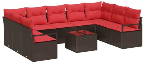 vidaXL Sofa Set mit Kissen 10 pcs Braun Poly Rattan, Sofa-Set für Garten und Terrasse, modular, stilvoll, robuster Poly-Rattan, UV-beständig, Bequeme Sitzlösung