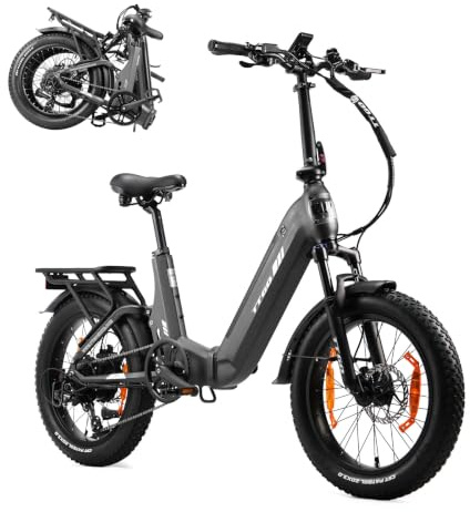 ttgo F7 20 e Bike Klapprad, 70Nm 48V 15AH Vollgefedertes Fatbike Elektrofahrräder mit StVZO | e Bike Herren&Damen Falt-Tiefeinsteiger mit 720Wh Akku (100-120km)