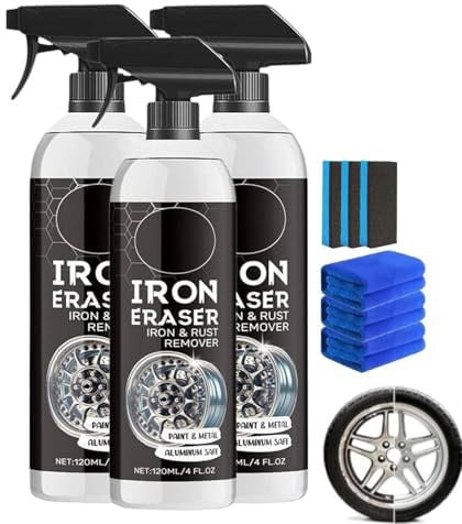 Iron Eraser, Iron Eraser Rust Remover Spray, Irons Powder Remover Spray, Irons Erasers Iro-n and Rust Remover, Fast Acting Rust and Brake Dust Removers for Wheels, Tools & Hardware, 120ml (C-3Set)