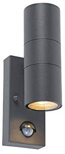 Qazqa - Modern Außen Wandleuchte Anthrazit 2-flammig IP44 mit Bewegungsmelder - Duo I Außenbeleuchtung I Up & Down - Edelstahl Rund - LED geeignet GU10