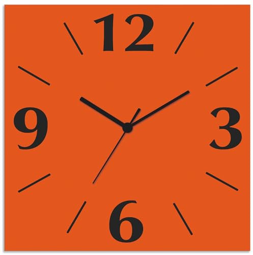 ARTLAND Wanddeko Wanduhr ohne Tickgeräusche Alu Funkuhr 30x30 cm Quadratisch Lautlos 4 Ziffern Farbig Schlichtes Design Orange S7JX