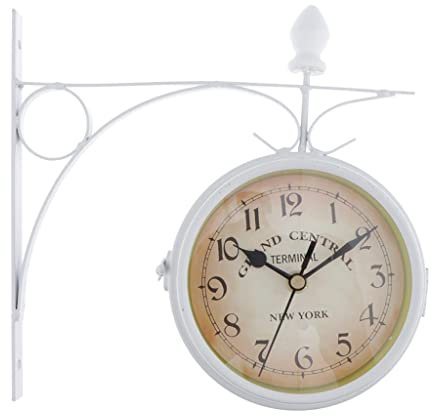 LOVIVER Bahnhofsuhr Zweiseitige Wanduhr Retro Uhr Wanddekoration, Weiß