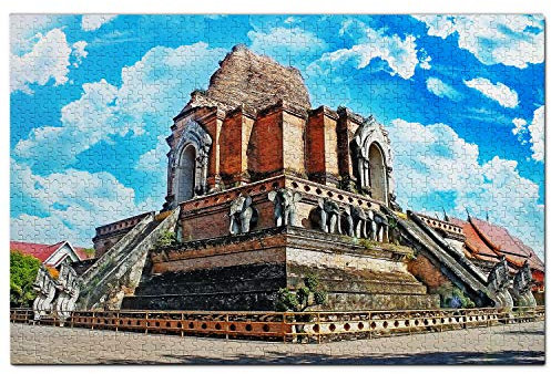 Thailand Jigsaw Puzzle 1000 Piece Thailand Wat Chedi Luang Varavihara Chiang Mai Puzzle Game Artwork Travel Souvenir Wooden
