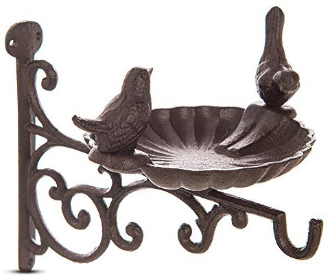 FiNeWaY Cast Iron Bird Bath Feeder Garden Decor Birdbath Seed Nuts Mealworms Water Tray Wall Mounted Bracket For Planter Hanging Baskets (1 x Bird Bath)