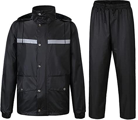 Yukirtiq Erwachsenen Regenanzug Wasserdichten Anzug mit Reflexstreifen Regenjacke mit Kapuze und Regenhose Atmungsaktiv Regenbekleidung