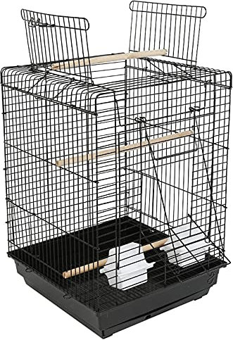 HUOLE Vogelheim für Kanarienvögel und Exoten, Käfig auch geeignet für Brutperiode mit Trennwand, und Zubehör (40 * 40 * 58 cm (schwarz))