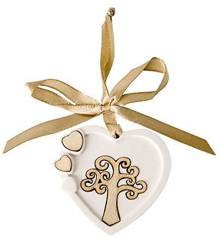 Formoso Decorazione Bomboniera Cuore in Gesso con Albero della Vita in Legno 6 cm Confezione 6 pz Art 08A054