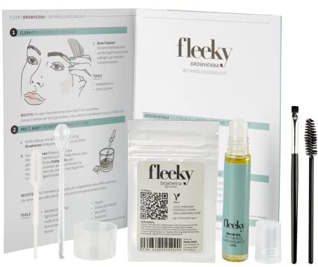 fleeky Brow Henna Set | Augenbrauen Henna Pulver und Henna Öl | mit Aloe Vera Argan Öl und Rizinus Öl | Augenbrauen Farbe | 100% Vegan und Tierversuchsfrei | bis zu 6 Wochen Halt (Hellbraun)