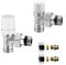 Kit valvola e detentore in Acciaio Cromo con Tappo Bianco, attacchi Standard G ½”, Include raccordi per Tubi in Rame o per Tubi in Multistrato