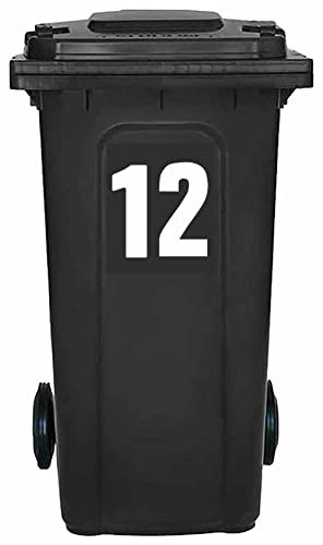 Pack of 4 White Wheelie Bin 12 Sticker (17 cm) Waterproof Bin Number Stickers Packwith® #PBN10-12