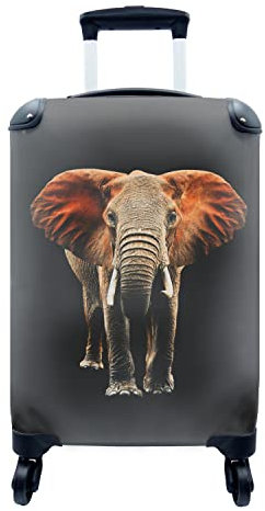 MuchoWow© Koffer Handgepäck Trolley Rollkoffer Kleine Reisekoffer mit 4 Rollen - Elefant - Schwarz - Orange - Cabin Size < 55x40x23 & 55x40x20 cm - Fotokoffer - Kabinenkoffer - Boardgepäck