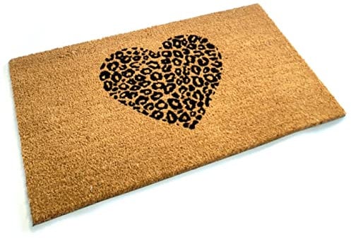 Black Ginger | Heart Animal Print Door Mat | Coir with Rubber Backing | 75 x 45 cm