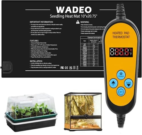 WADEO Tappetino Riscaldante per Piante 52 X 25 cm, Tappetino Riscaldante Rettili con Termostato da 5 a 45°C, Tappeto Riscaldante Impermeabile e Durevole, per Germinazione di Piantine, Funghi, Rettili