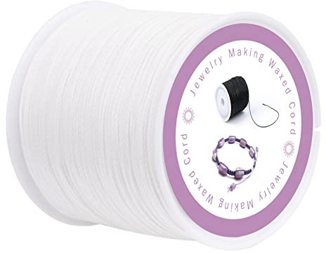 0.5mm 116 Yards Waxed Cord for Jewellery Making - Bracelet String & Necklace Waxed Linen Thread (White)