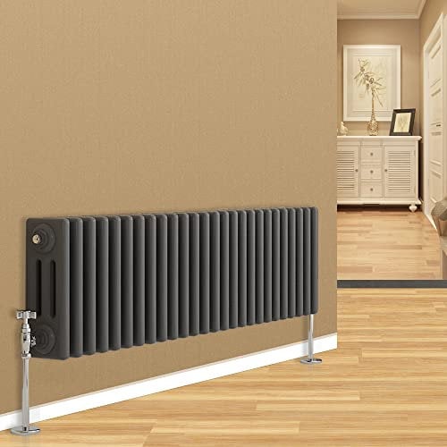 Warmehaus Termosifone tradizionale orizzontale a tripla colonna in ghisa, stile grigio antracite, riscaldamento centralizzato 300x1190mm