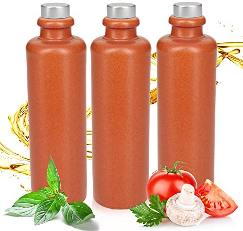 Ludwig- Feuerfest Gourmet Essig & Öl – Flaschen mit Ausgießer in Deluxe Silber. Exklusive Steinzeugflaschen, einzigartig, zeitlos und chic. 3x 200ml pro Flaschen (3x Mini 0,2l braun- matt)