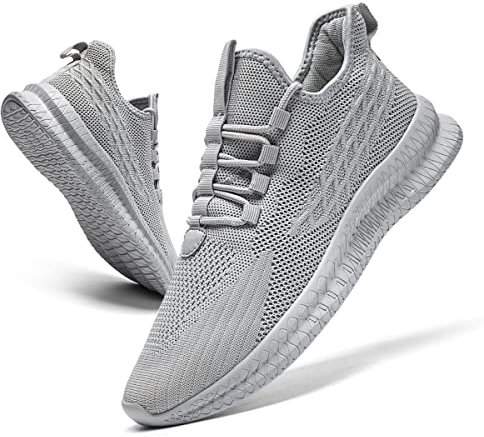 FUJEAK Herren Walkingschuhe Turnschuhe Fitnessstudio Sportschuhe Sneaker Running Tennis Schuhe Freizeit Straßenlaufschuhe Fashion Leichtgewichts Atmungsaktiv Schlüpfen Schuhe Hellgrau 44
