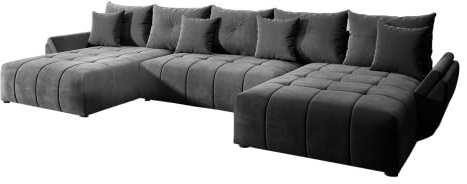 GRAINGOLD Ecksofa Decor U 385 x 190cm - Bequemes, Elegantes, großes Schlafsofa mit Bettkasten, Kissen, Schlaffunktion - Wohnzimmer Sofa im modernen Stil - Bequemer Schlaf