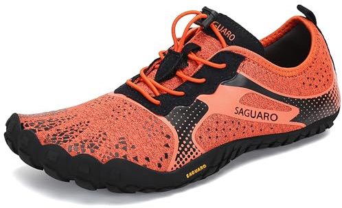 SAGUARO Barfußschuhe Damen Herren Zehenschuhe Traillaufschuhe Weich Bequem Barfussschuhe Fitnessschuhe Männer Frauen Trainingsschuhe für Joggen Laufen Wandern, Orange, 43 EU