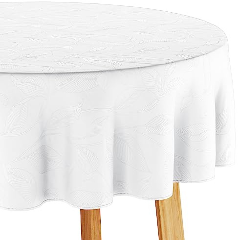 Filumi Tischdecke 140x240 cm oval Weiß Abwaschbar Für Indoor Outdoor Pflanzenmuster Amalu