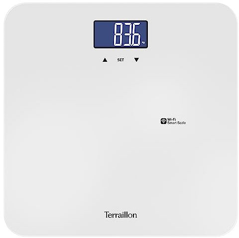 TERRAILLON - MASTER FORM ULTRA Balance connectée Wi-Fi, Capacité 180 kg, IMC, Grand écran LCD rétro-éclairé, Plateau verre - Blanc
