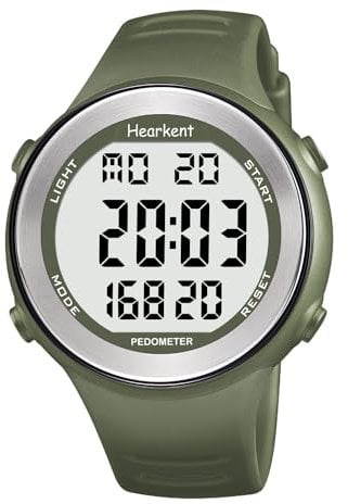 Hearkent wasserdichte Schrittzähler-Uhr für Senioren ohne Bluetooth, Keine App erforderlich, mit Schrittzähler, Kalorienzähler und großen LCD-Ziffern (grün)